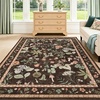 Garvee 9×12 Washable Floral Area Rug, Non-Slip Low Pile Rug, Stain Resistance Carpet for Living Room, Bedroom, Dining Room, Brown(Brown)