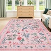 Garvee 9×12 Washable Floral Area Rug, Non-Slip Low Pile Rug, Stain Resistance Carpet for Living Room, Bedroom, Dining Room, Brown(Pink)
