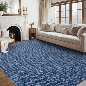 3×5 Non Slip Oval Rugs for Living Room Bedroom Dining Room Modern Textured Non Slip Low Pile Indoor Carpet Soft Non-Shedding Foldable Area Rug Perfect for Laundry Room Home Office, Taupe(Navy Blue)