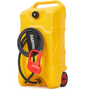 Garvee 16 Gallon Gas Can, Fuel Tank Container with LE Fluid Transfer Manual 10 FT Siphon Pump, Portable Diesel Gas Storage Caddy w/Wheels for Car, ATV, Weeder, Boat, Tractor,Snow Blower,Generator(Yellow)