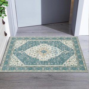 Garvee 3×5 ft Boho Traditional Washable Area Rug,Vintage Medallion Print Carpet,Foldable Non-Shedding Floor Mat with Low Pile Non-Slip Rubber Backing for Dining Room Bedroom Living Room（Grey-Green）(Gray Green)