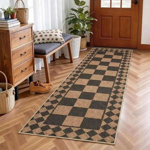 Garvee 9×12 Indoor Outdoor Rugs Easy Jute Scalloped Living Room Rugs with Non Slip Backing, Modern Border Washable Rug Stain Resistant Non Shedding Neutral Mats for Dining Room, Bedroom, Patio, Brown(Checkered|black Brown)