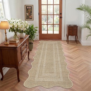 Garvee 9×12 Indoor Outdoor Rugs Easy Jute Scalloped Living Room Rugs with Non Slip Backing, Modern Border Washable Rug Stain Resistant Non Shedding Neutral Mats for Dining Room, Bedroom, Patio, Brown(Scalloped|nature)