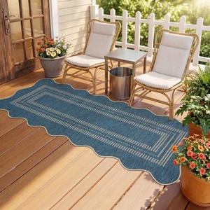 Garvee 9×12 Indoor Outdoor Rugs Easy Jute Scalloped Living Room Rugs with Non Slip Backing, Modern Border Washable Rug Stain Resistant Non Shedding Neutral Mats for Dining Room, Bedroom, Patio, Brown(Scalloped|denim Blue)