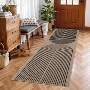 Garvee 9×12 Indoor Outdoor Rugs Easy Jute Scalloped Living Room Rugs with Non Slip Backing, Modern Border Washable Rug Stain Resistant Non Shedding Neutral Mats for Dining Room, Bedroom, Patio, Brown(Rainbow|nature&black)