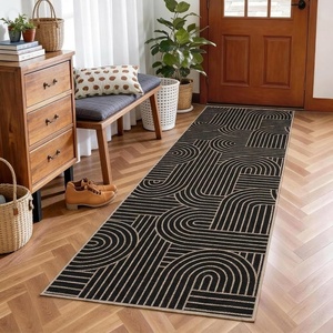 Garvee 9×12 Indoor Outdoor Rugs Easy Jute Scalloped Living Room Rugs with Non Slip Backing, Modern Border Washable Rug Stain Resistant Non Shedding Neutral Mats for Dining Room, Bedroom, Patio, Brown(Striped|black)