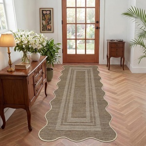 Garvee 9×12 Indoor Outdoor Rugs Easy Jute Scalloped Living Room Rugs with Non Slip Backing, Modern Border Washable Rug Stain Resistant Non Shedding Neutral Mats for Dining Room, Bedroom, Patio, Brown(Scalloped|brown)