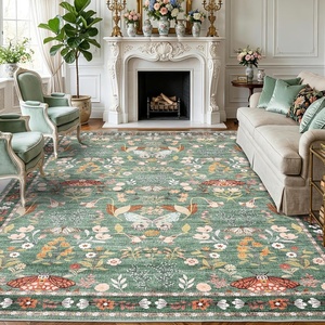 Garvee 9×12 Washable Area Rug, Non-Slip Low Pile Rug with Butterfly Floral, Stain Resistance Carpet for Living Room, Bedroom, Dining Room, Black(Light Green)