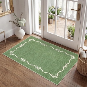 Garvee Camel Rug for Entryway Floor, Solid Bow Rugs for Bedroom Dorm, 2×3 Washable Rug Soft Low Pile Non Slip Kitchen Mat for Laundry Room Nursery Bedroom Decor Bathroom Carpet(Green)