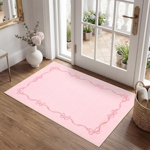 Garvee Camel Rug for Entryway Floor, Solid Bow Rugs for Bedroom Dorm, 2×3 Washable Rug Soft Low Pile Non Slip Kitchen Mat for Laundry Room Nursery Bedroom Decor Bathroom Carpet(Pink)