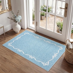 Garvee Camel Rug for Entryway Floor, Solid Bow Rugs for Bedroom Dorm, 2×3 Washable Rug Soft Low Pile Non Slip Kitchen Mat for Laundry Room Nursery Bedroom Decor Bathroom Carpet(Blue)