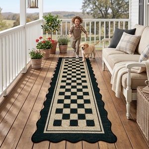 Garvee Easy Jute Rug 4×6 Outdoor Patio Rug, Washable Indoor Kitchen Rugs Non Slip Low Pile Stain Resistant Farmhouse Neutral Striped Area Rug for Entrance Living Room Backyard Bedroom 4’x6′(Checkered|black)