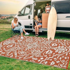 Garvee Outdoor Rug 8×10 Vintage Medallion Outdoor Rug Waterproof Patio Rugs Plastic Carpet RV Mat Carpet for Patio, Outside Entry, Backyard, Deck, Bench, Picnic, Camper，Blue/Grey(Brick Red/White)