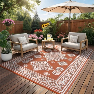 Garvee Outdoor Rug 8×10 Vintage Medallion Outdoor Rug Waterproof Patio Rugs Plastic Carpet RV Mat Carpet for Patio, Outside Entry, Backyard, Deck, Bench, Picnic, Camper，Blue/Grey(Medallion – Orange & White)