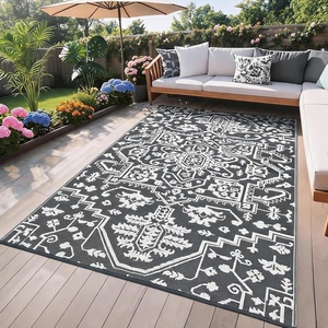 Garvee Outdoor Rug 8×10 Vintage Medallion Outdoor Rug Waterproof Patio Rugs Plastic Carpet RV Mat Carpet for Patio, Outside Entry, Backyard, Deck, Bench, Picnic, Camper，Blue/Grey(Boho – Gray/White)