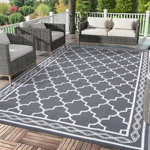 Garvee Outdoor Rug 8×10 Vintage Medallion Outdoor Rug Waterproof Patio Rugs Plastic Carpet RV Mat Carpet for Patio, Outside Entry, Backyard, Deck, Bench, Picnic, Camper，Blue/Grey(Grey/White)