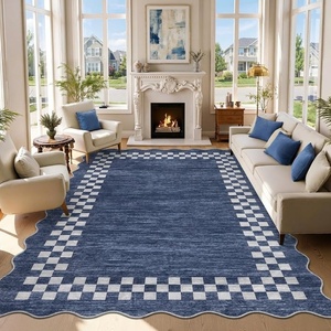 Garvee Scalloped 8×10 Washable Area Rugs for Living Room Modern Bordered Accent Rug for Bedroom Scalloped Non-Slip Stain-Resistant Stain Resistant Carpet for Dining Room Nursery Home Dorm, Blue