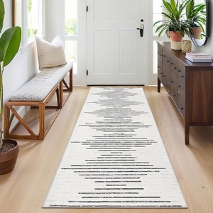 Garvee Washable Kitchen Rugs Diamond Stripes Area Rug for Hallway Contemporary Distressed Front Door Area Rug Non Slip Neutral Soft Runner Rugs for Entryway Black and White 2’x6′(Beige)