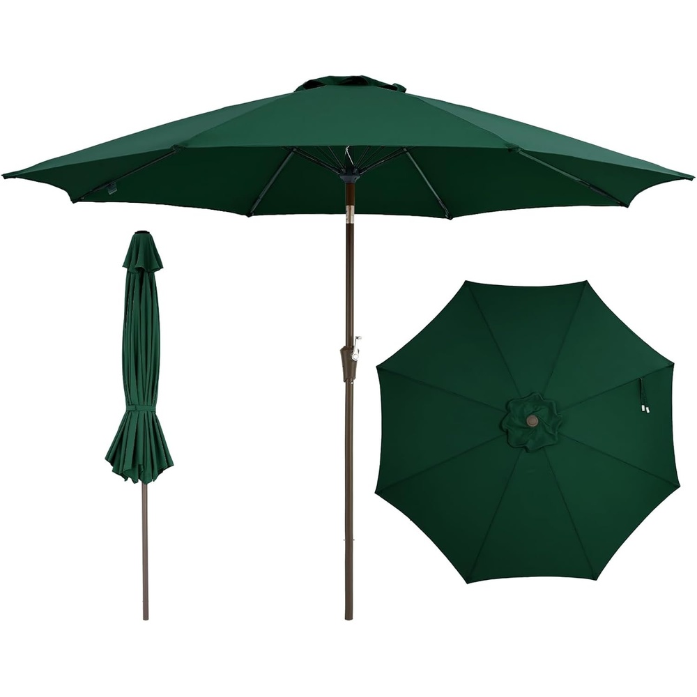 image:imageGarvee 9FT Outdoor Patio Umbrella Outdoor Table Umbrella with Push Button Tilt and Crank Market Umbrella with 8 Sturdy Ribs UV Protection Waterproof for Garden Backyard Deck PoolDark Green