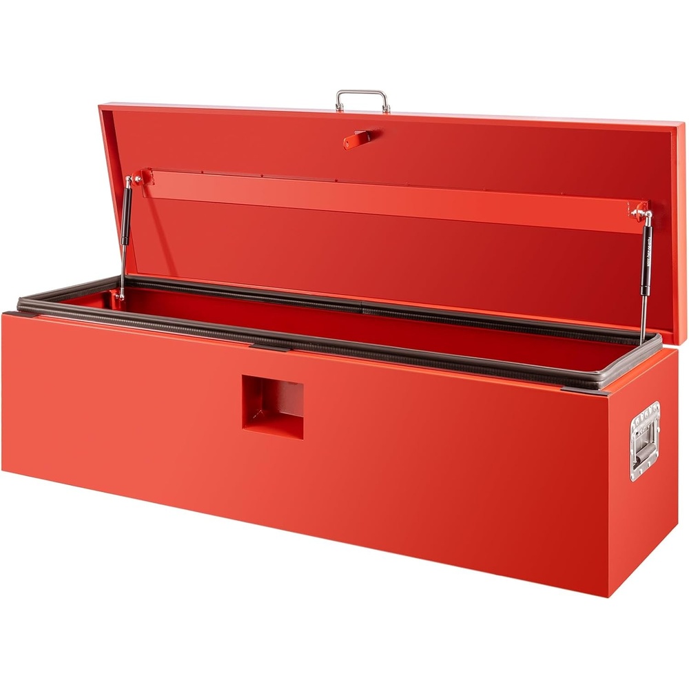 image:imageHeavy Duty Truck Bed Tool Box 24 Locking Steel Truck Toolbox with Front Pull Handle Side Grab Handles Dual Gas Struts WeatherResistant Powder Coated Storage Box for Pickup Truck Bed RV TrailerRed