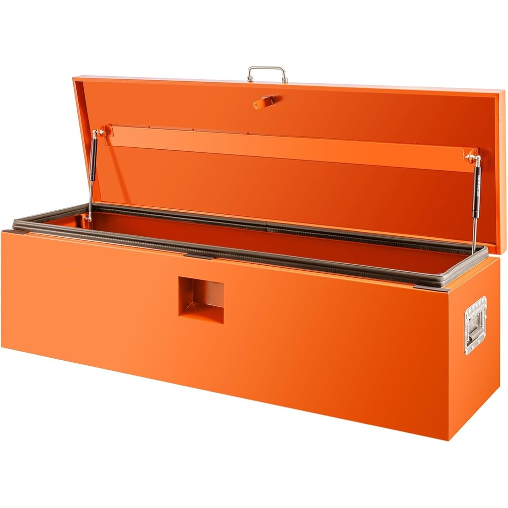 image:imageHeavy Duty Truck Bed Tool Box 24 Locking Steel Truck Toolbox with Front Pull Handle Side Grab Handles Dual Gas Struts WeatherResistant Powder Coated Storage Box for Pickup Truck Bed RV TrailerOrange