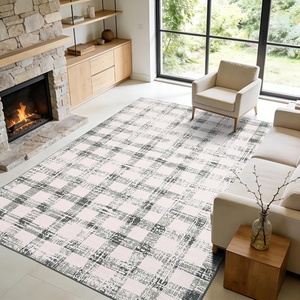 Garvee 8×10 Checkered Area Rug, Washable Modern Geometric Rug, Non Slip Low Pile Soft Carpet for Bedroom, Living Room, Dining Room, Black(Green)