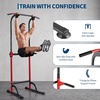 Power Tower Home Gym Strength Training Station Adjustable 10 Height Levels, Heavy-Duty Chin-Up Tower with Parallel Dip Handles, Bodyweight Workout Equipment for Pull-Ups, Dips, Knee Raises, Push-Ups, 330 Lb Capacity(Red)