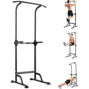 Power Tower Home Gym Strength Training Station Adjustable 10 Height Levels, Heavy-Duty Chin-Up Tower with Parallel Dip Handles, Bodyweight Workout Equipment for Pull-Ups, Dips, Knee Raises, Push-Ups, 330 Lb Capacity(Black)
