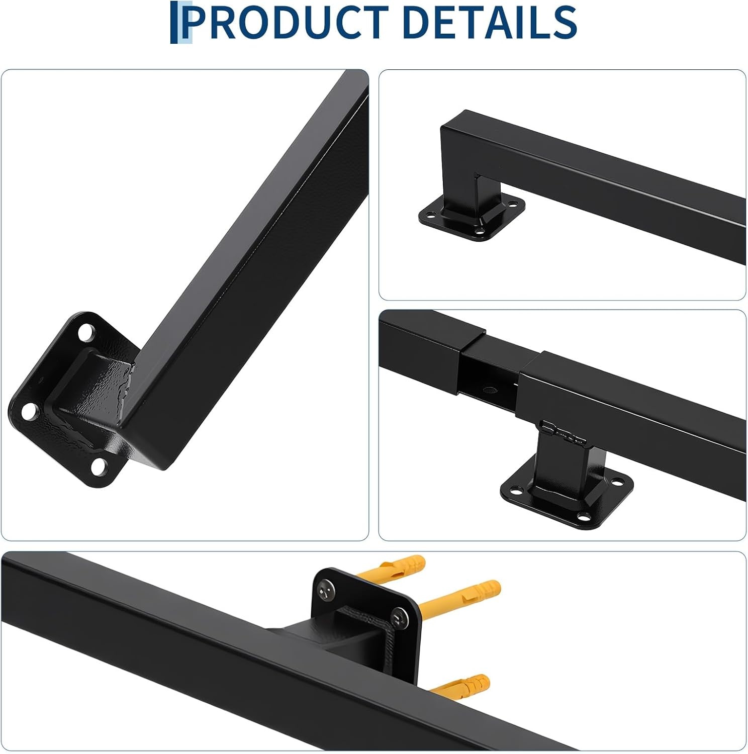 image:image10FT Stair Railings Indoor WallMounted Metal Hand Rail for Indoor Modern Black Metal Staircase Hand Rails 500lbs Load Capacity Industrial Wall Mounted Handrails Outdoor for Loft Porch Deck10 Feet