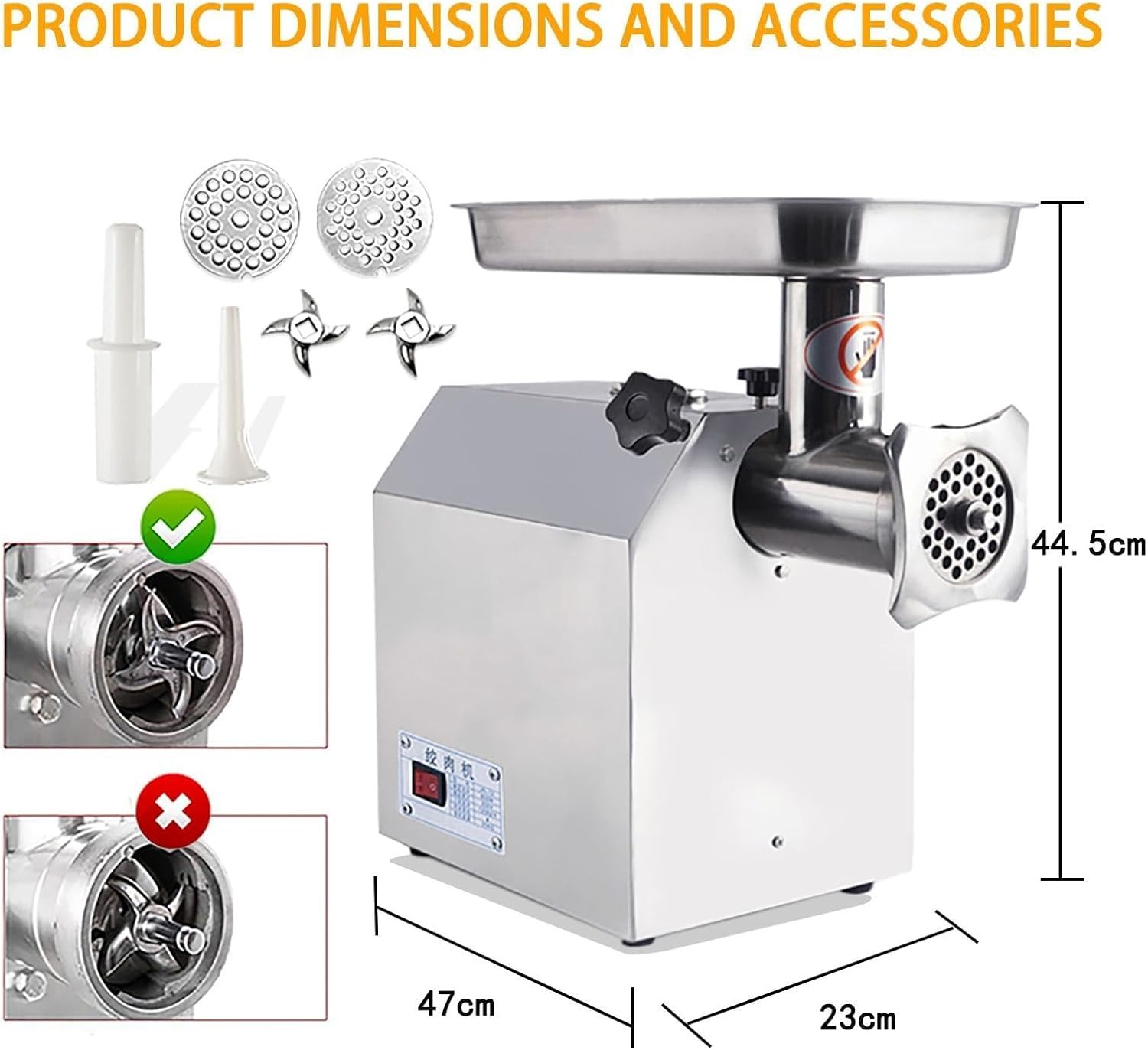 image:image1500W Commercial Electric Meat Grinder Heavy Duty Stainless Steel Mincer with 770 Lbs Per Hour Output Industrial Food Processing Machine with 2 Blades 2 Grifting Plates and Sausage Stuffer1100W