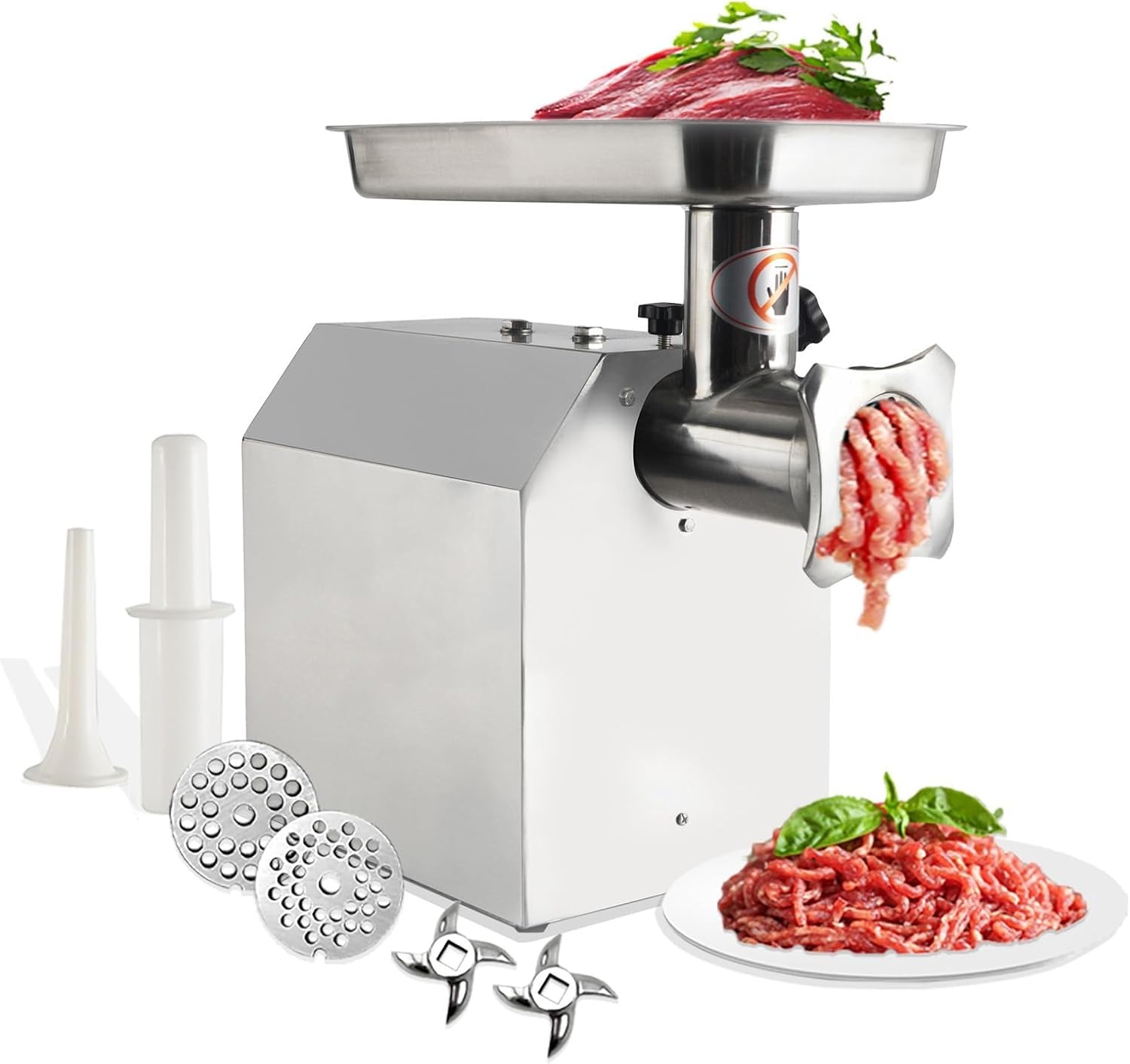 image:image1500W Commercial Electric Meat Grinder Heavy Duty Stainless Steel Mincer with 770 Lbs Per Hour Output Industrial Food Processing Machine with 2 Blades 2 Grifting Plates and Sausage Stuffer1100W