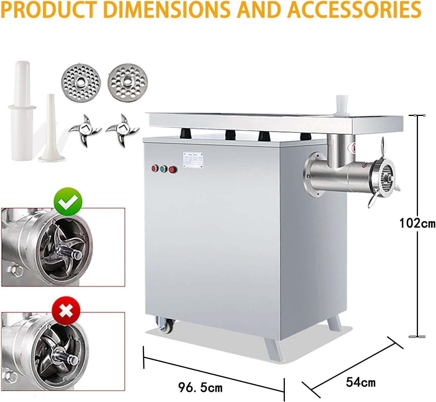 image:image1500W Commercial Electric Meat Grinder Heavy Duty Stainless Steel Mincer with 770 Lbs Per Hour Output Industrial Food Processing Machine with 2 Blades 2 Grifting Plates and Sausage Stuffer3000W