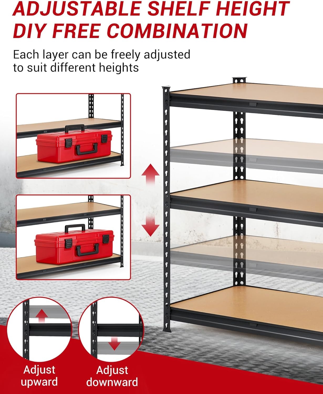 image:image5Tier Adjustable Metal Storage Shelving Unit 36x18x72 Inch Heavy Duty Garage Shelf Rack 2000 LBS Weight Capacity Industrial Utility Organizer Shelves for Warehouse Basement Home GarageBlack