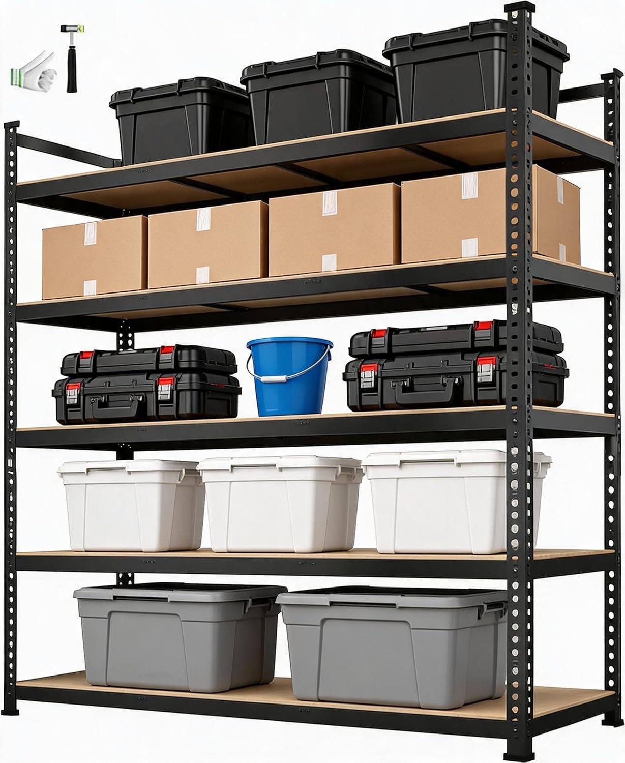 image:image5Tier Adjustable Metal Storage Shelving Unit 36x18x72 Inch Heavy Duty Garage Shelf Rack 2000 LBS Weight Capacity Industrial Utility Organizer Shelves for Warehouse Basement Home GarageBlack