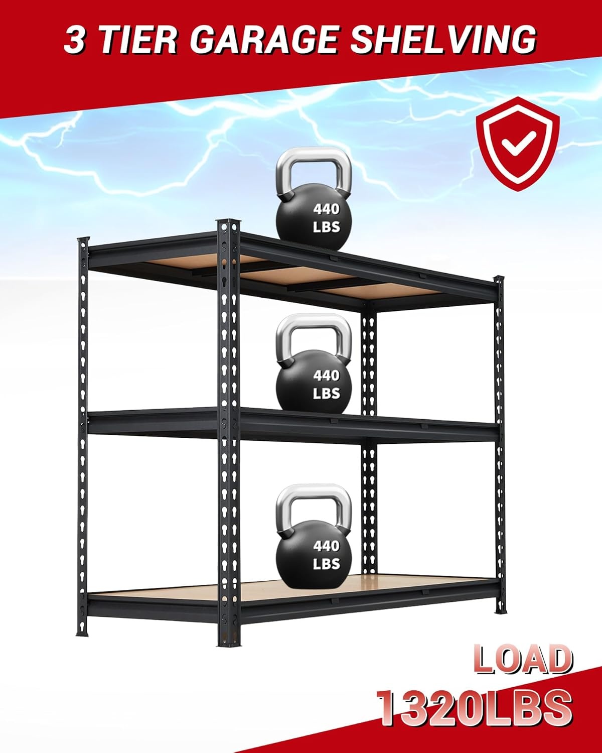 image:image5Tier Adjustable Metal Storage Shelving Unit 36x18x72 Inch Heavy Duty Garage Shelf Rack 2000 LBS Weight Capacity Industrial Utility Organizer Shelves for Warehouse Basement Home GarageBlack