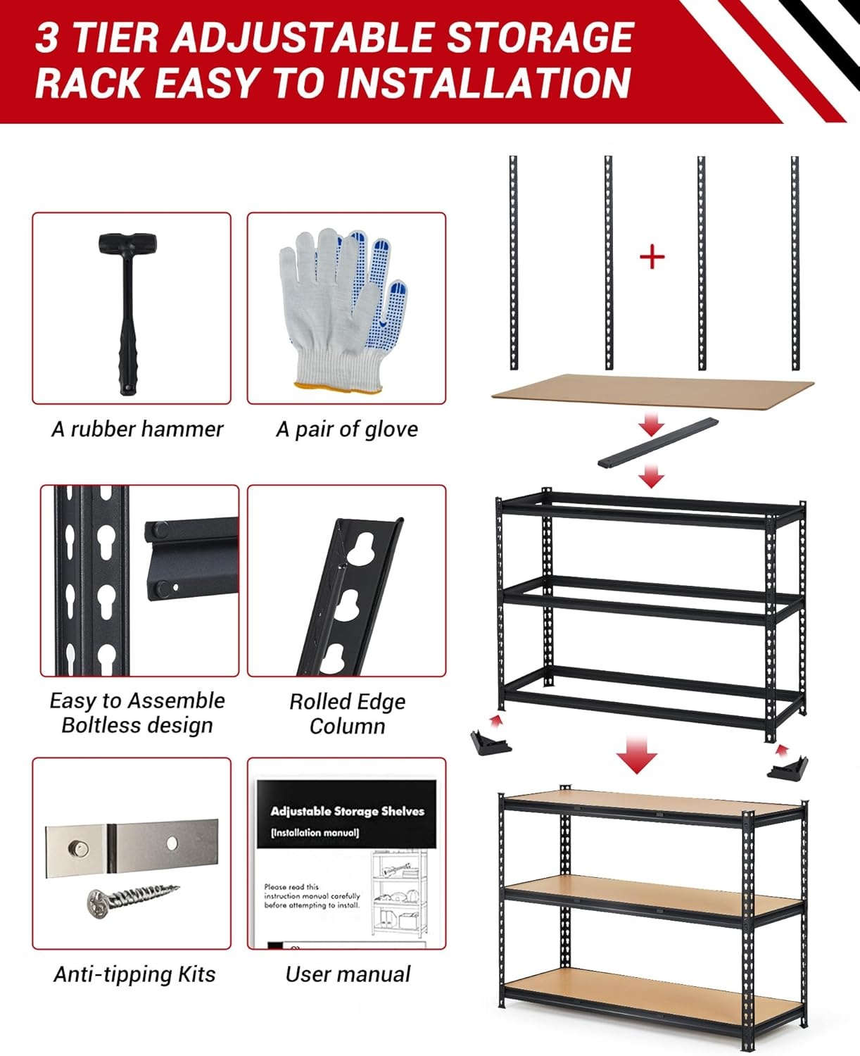 image:image5Tier Adjustable Metal Storage Shelving Unit 36x18x72 Inch Heavy Duty Garage Shelf Rack 2000 LBS Weight Capacity Industrial Utility Organizer Shelves for Warehouse Basement Home GarageBlack