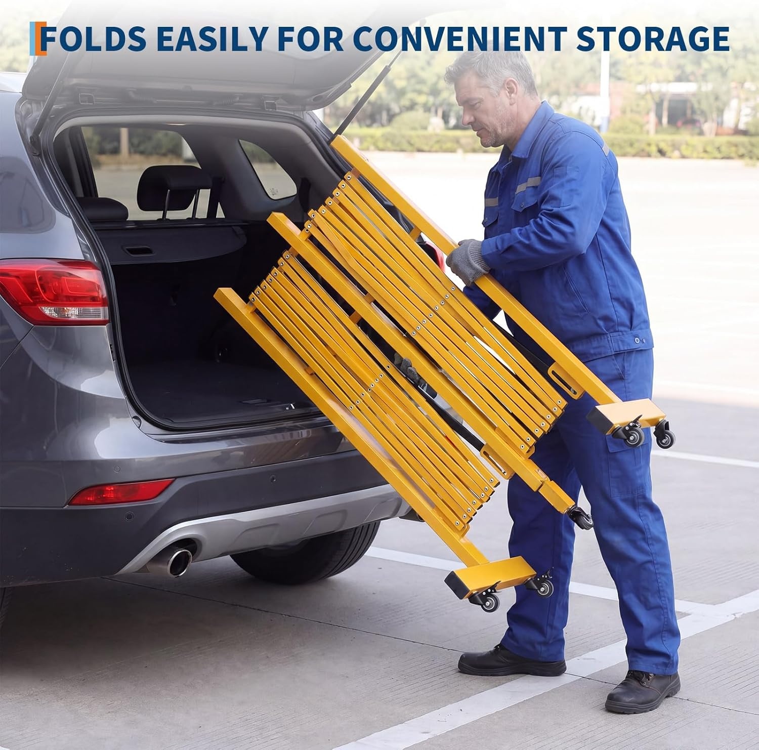 image:image7FT Metal Expandable Mobile BarricadeIndustrial Folding Security Gate Driveway Gate Retractable Retractable Gate OutdoorFolding Safety Barricade with CastersYellow