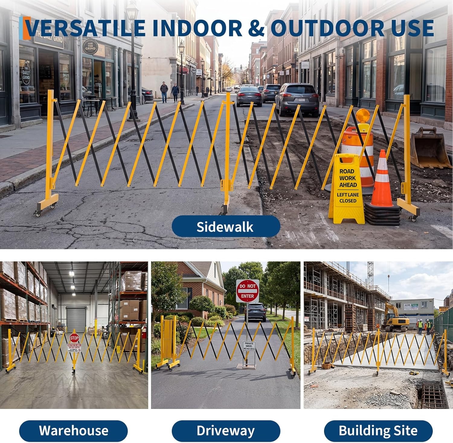 image:image7FT Metal Expandable Mobile BarricadeIndustrial Folding Security Gate Driveway Gate Retractable Retractable Gate OutdoorFolding Safety Barricade with CastersYellow