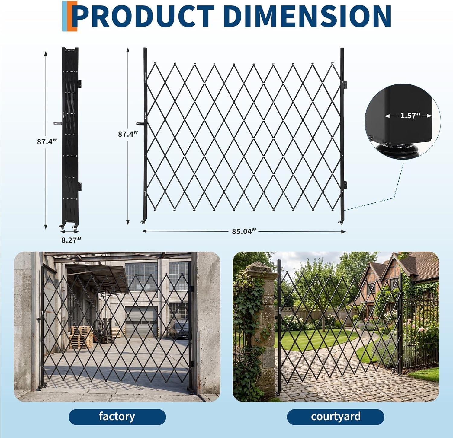 image:image7FT Metal Expandable Mobile BarricadeIndustrial Folding Security Gate Driveway Gate Retractable Retractable Gate OutdoorFolding Safety Barricade with CastersBlack