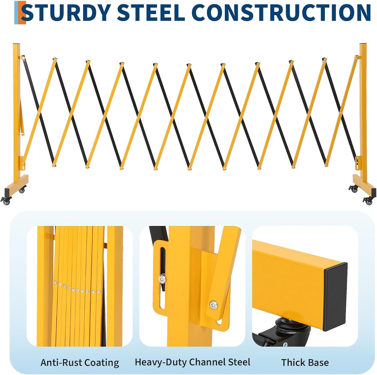 image:image7FT Metal Expandable Mobile BarricadeIndustrial Folding Security Gate Driveway Gate Retractable Retractable Gate OutdoorFolding Safety Barricade with CastersYellow