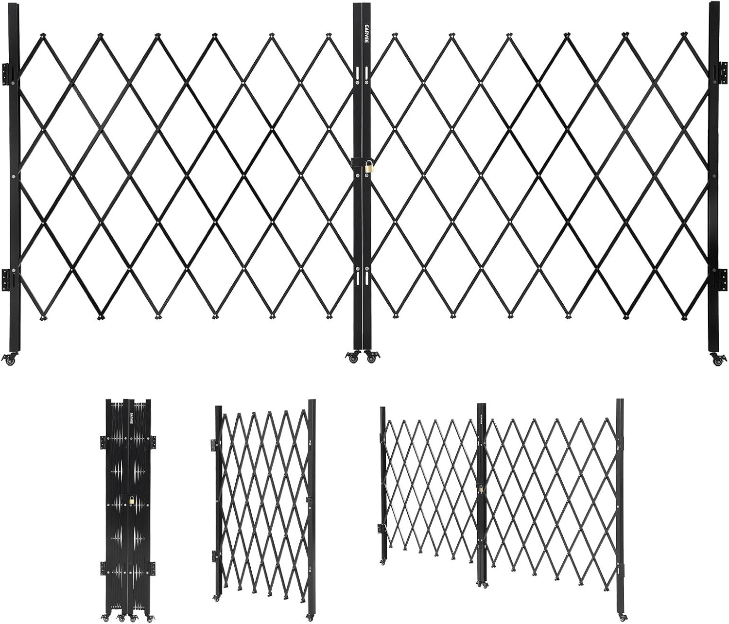 image:image7FT Metal Expandable Mobile BarricadeIndustrial Folding Security Gate Driveway Gate Retractable Retractable Gate OutdoorFolding Safety Barricade with CastersBlack