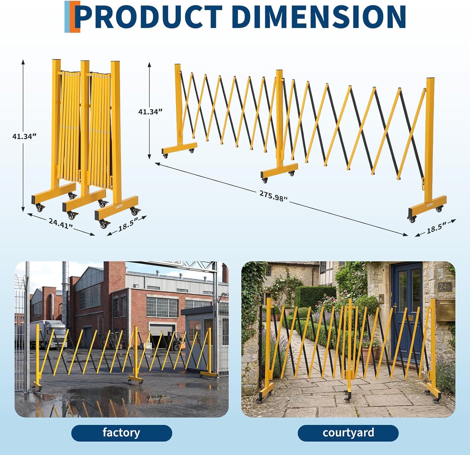 image:image7FT Metal Expandable Mobile BarricadeIndustrial Folding Security Gate Driveway Gate Retractable Retractable Gate OutdoorFolding Safety Barricade with CastersYellow