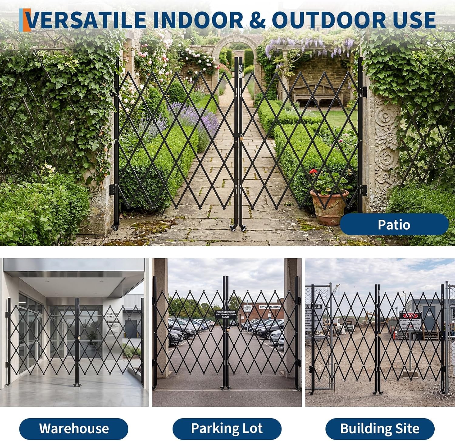 image:image7FT Metal Expandable Mobile BarricadeIndustrial Folding Security Gate Driveway Gate Retractable Retractable Gate OutdoorFolding Safety Barricade with CastersBlack