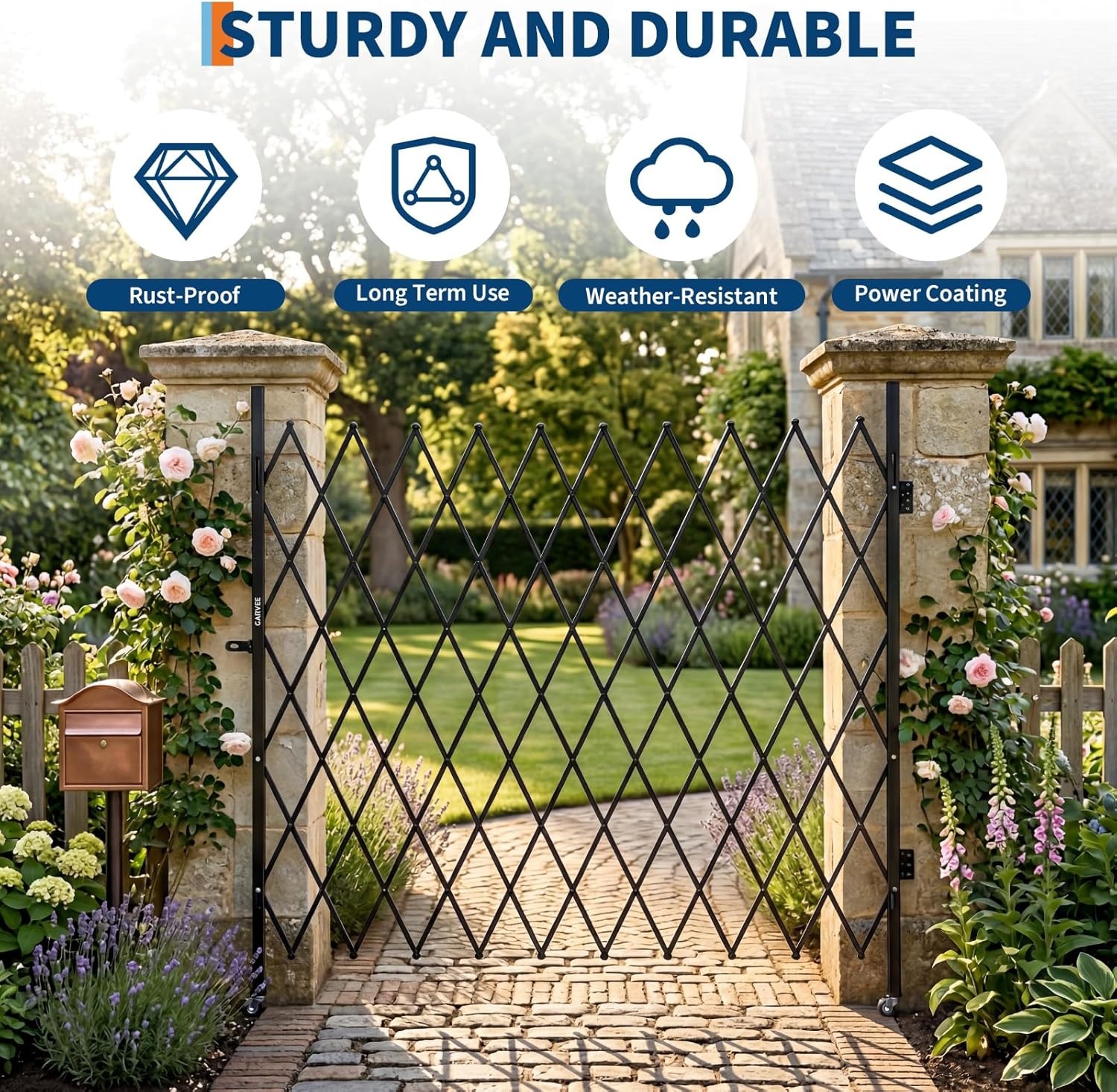 image:image7FT Metal Expandable Mobile BarricadeIndustrial Folding Security Gate Driveway Gate Retractable Retractable Gate OutdoorFolding Safety Barricade with CastersBlack