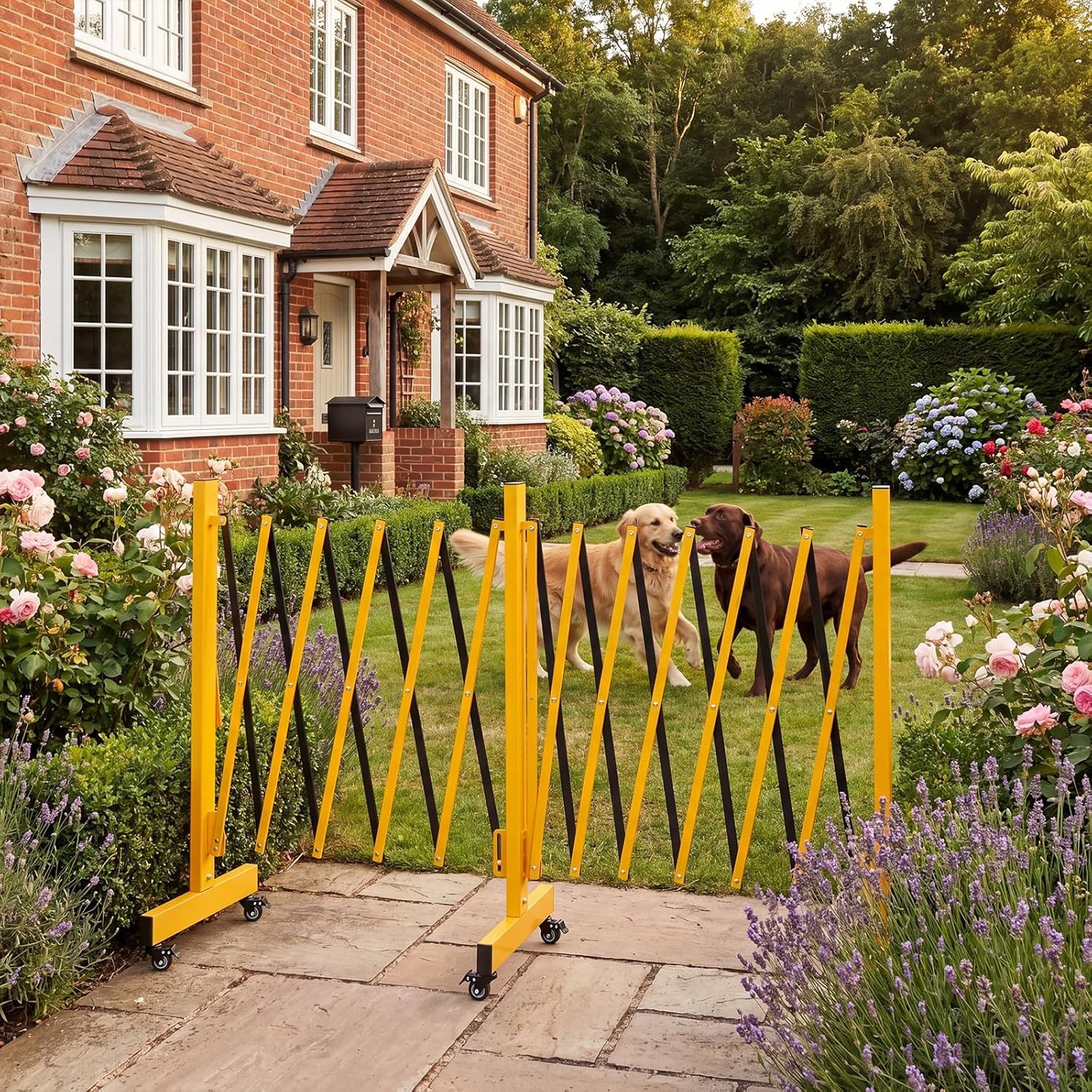 image:image7FT Metal Expandable Mobile BarricadeIndustrial Folding Security Gate Driveway Gate Retractable Retractable Gate OutdoorFolding Safety Barricade with CastersYellow