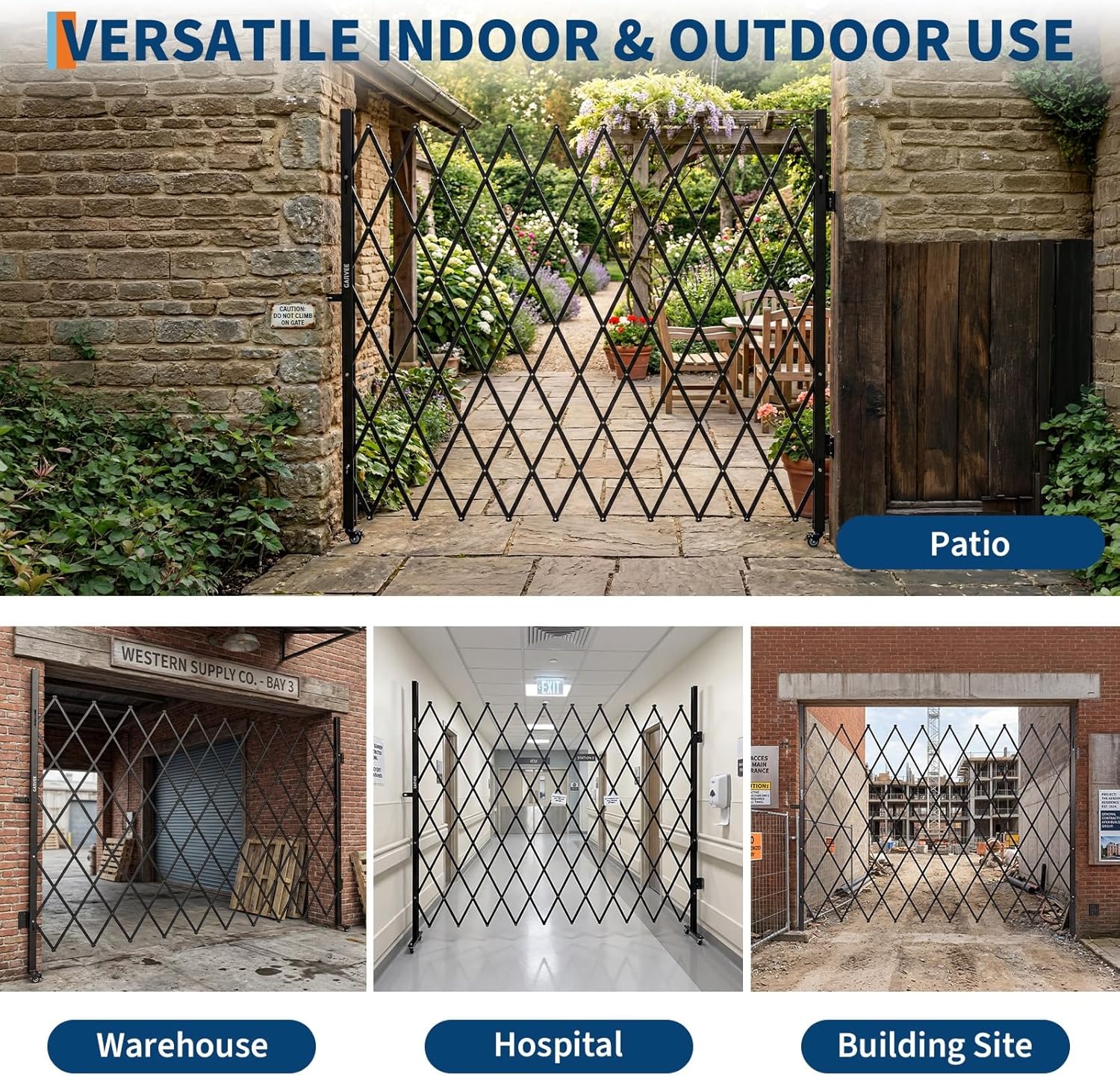 image:image7FT Metal Expandable Mobile BarricadeIndustrial Folding Security Gate Driveway Gate Retractable Retractable Gate OutdoorFolding Safety Barricade with CastersBlack