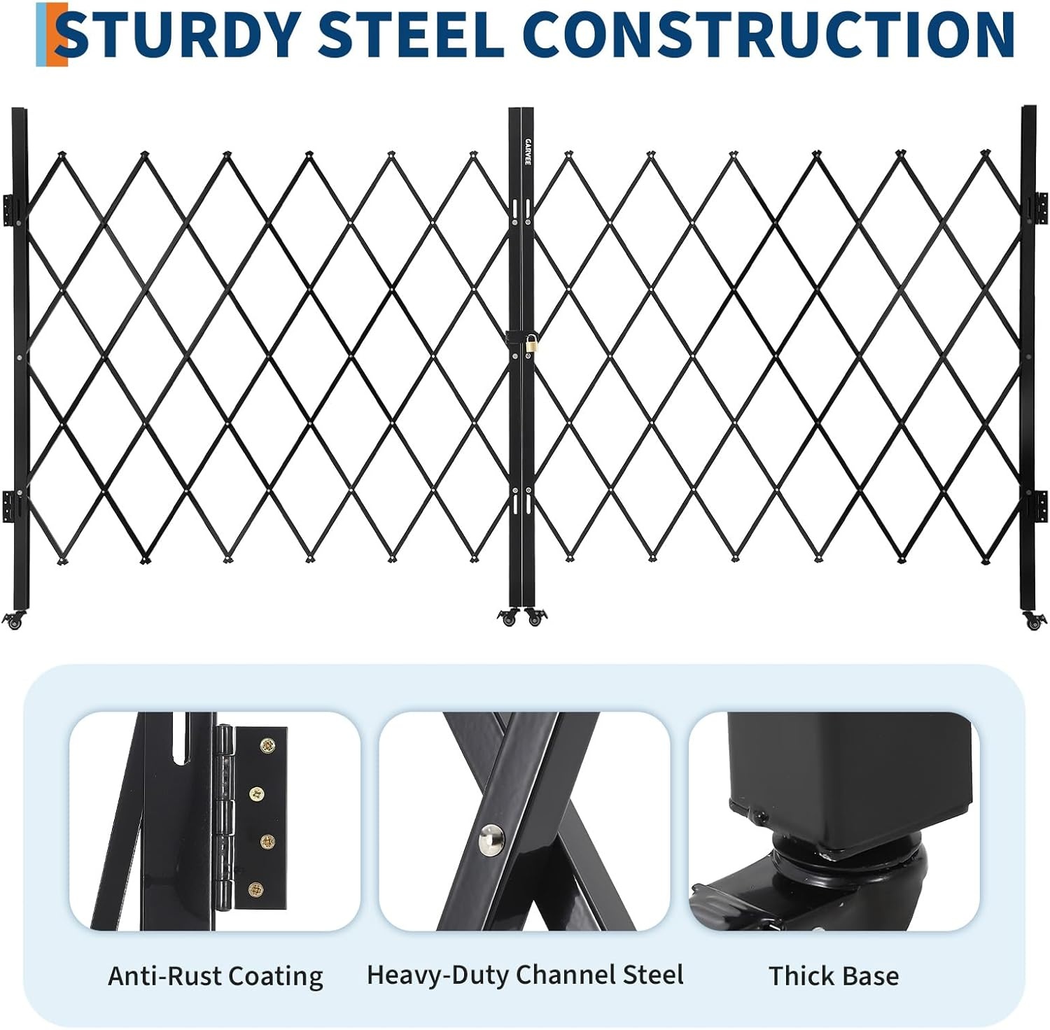 image:image7FT Metal Expandable Mobile BarricadeIndustrial Folding Security Gate Driveway Gate Retractable Retractable Gate OutdoorFolding Safety Barricade with CastersBlack