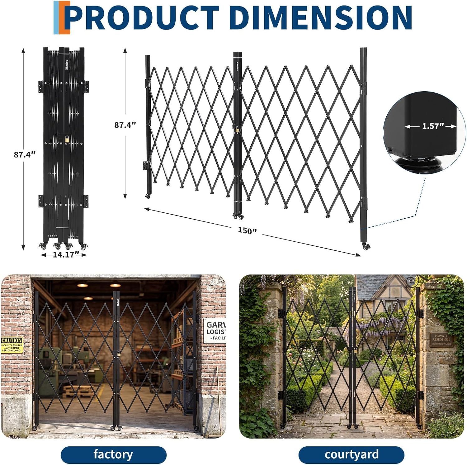 image:image7FT Metal Expandable Mobile BarricadeIndustrial Folding Security Gate Driveway Gate Retractable Retractable Gate OutdoorFolding Safety Barricade with CastersBlack