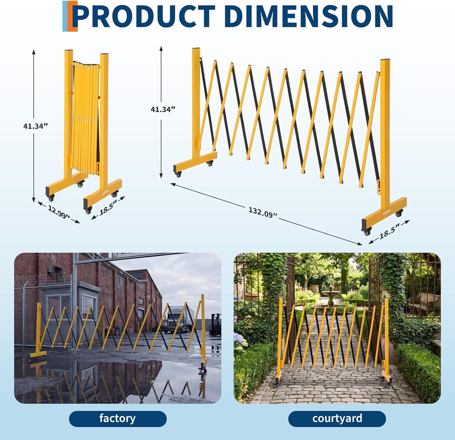 image:image7FT Metal Expandable Mobile BarricadeIndustrial Folding Security Gate Driveway Gate Retractable Retractable Gate OutdoorFolding Safety Barricade with CastersYellow