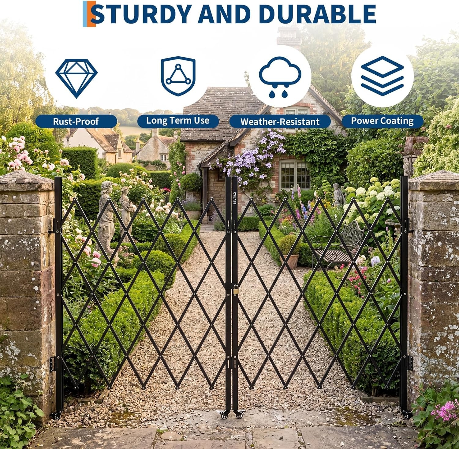 image:image7FT Metal Expandable Mobile BarricadeIndustrial Folding Security Gate Driveway Gate Retractable Retractable Gate OutdoorFolding Safety Barricade with CastersBlack